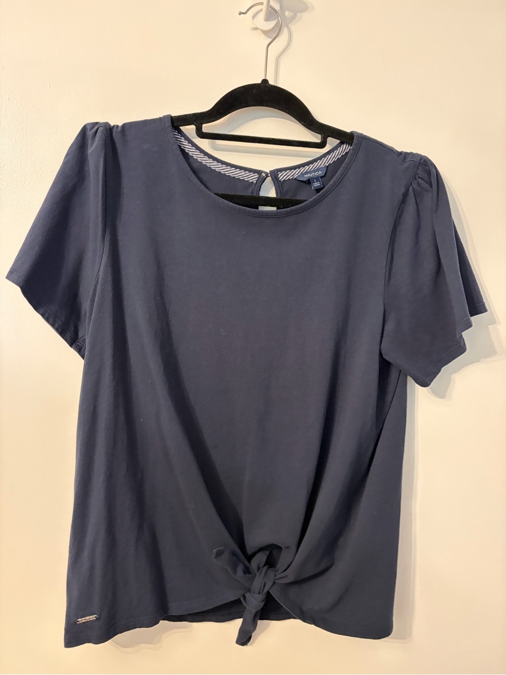 Nautica Navy Short Sleeve Tie-Front Top